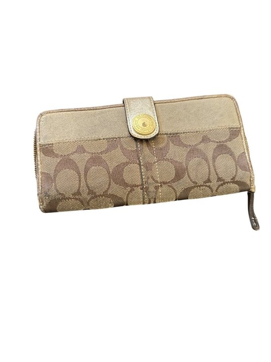 Coach Handbags - Coach Signature Canvas & Leather Accordion Wallet With Snap Closure